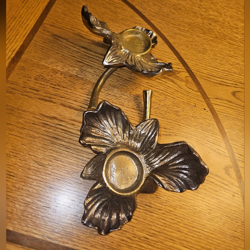 Golden Floral Candle Holders Matching Set Of 2